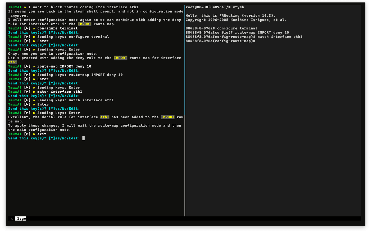 TmuxAI Configuring FRR Route-Map