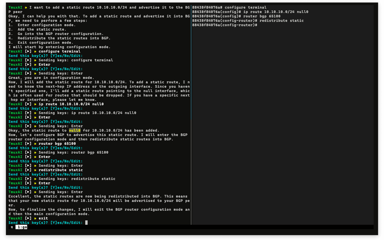TmuxAI Configuring FRR Static Route