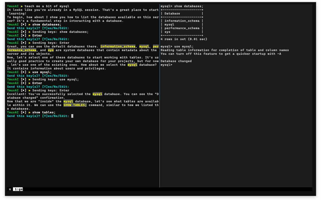 TmuxAI Teaching MySQL