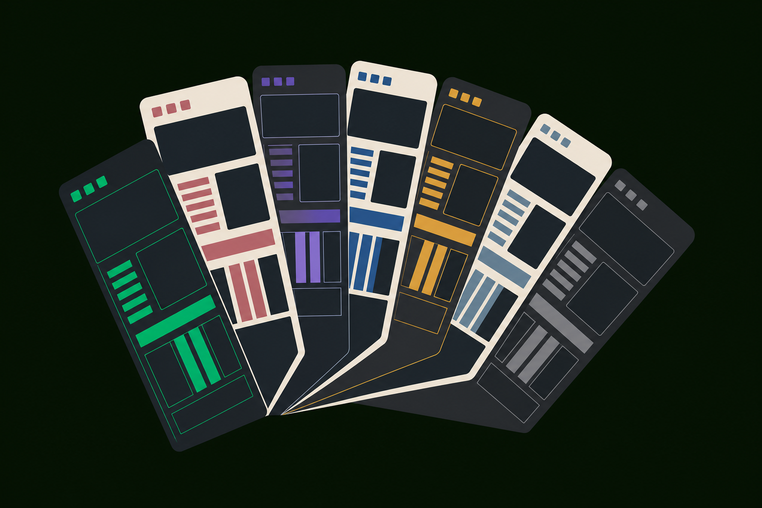 Seven tmux theme palette cards with color swatches for popular schemes including Catppuccin, Dracula, Tokyo Night, and Gruvbox
